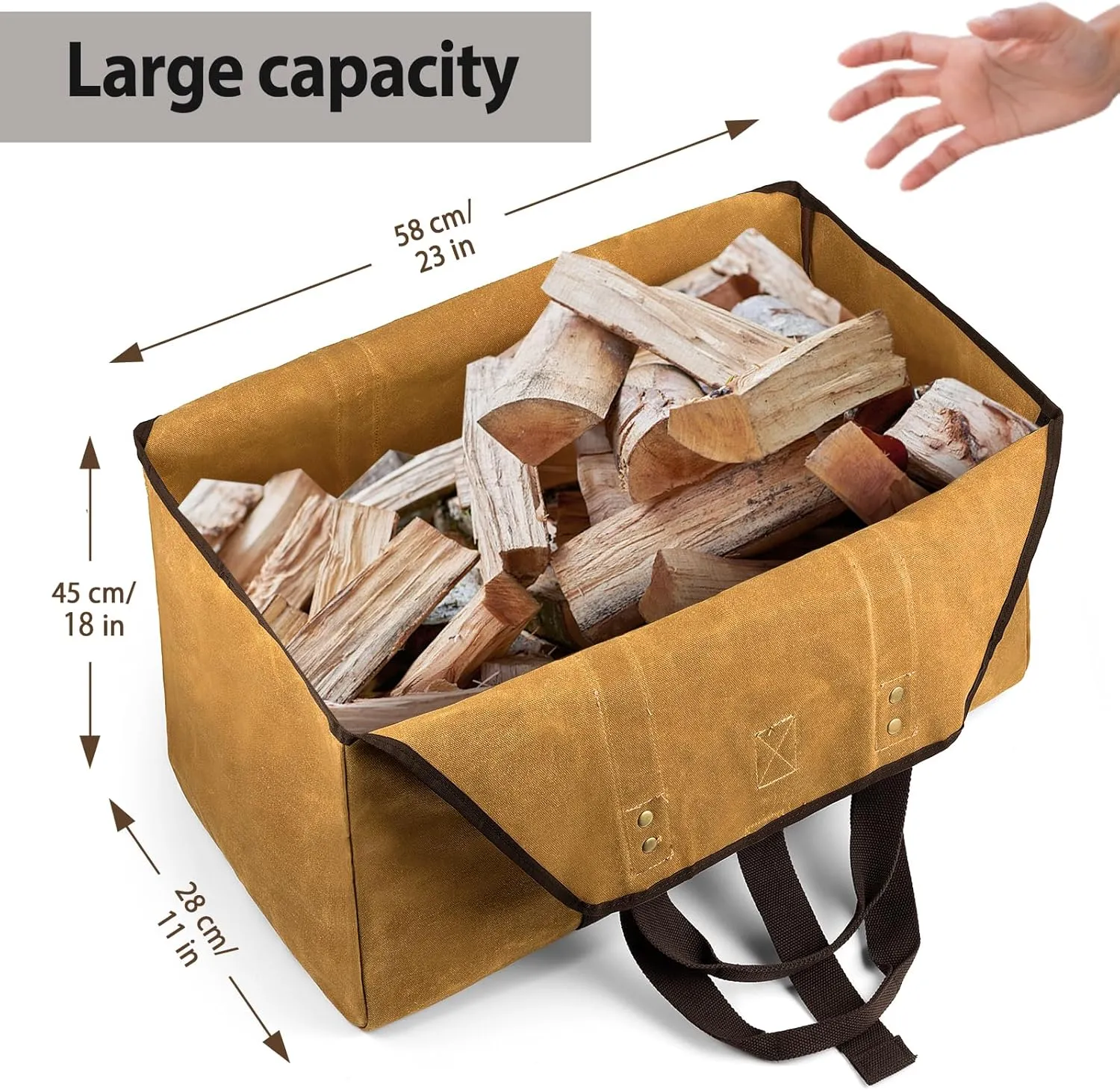 Firewood Carrier Bag Waxed Canvas Waterproof Extra Large Log Carrier Holder Freestanding Tote Bag for Firewood