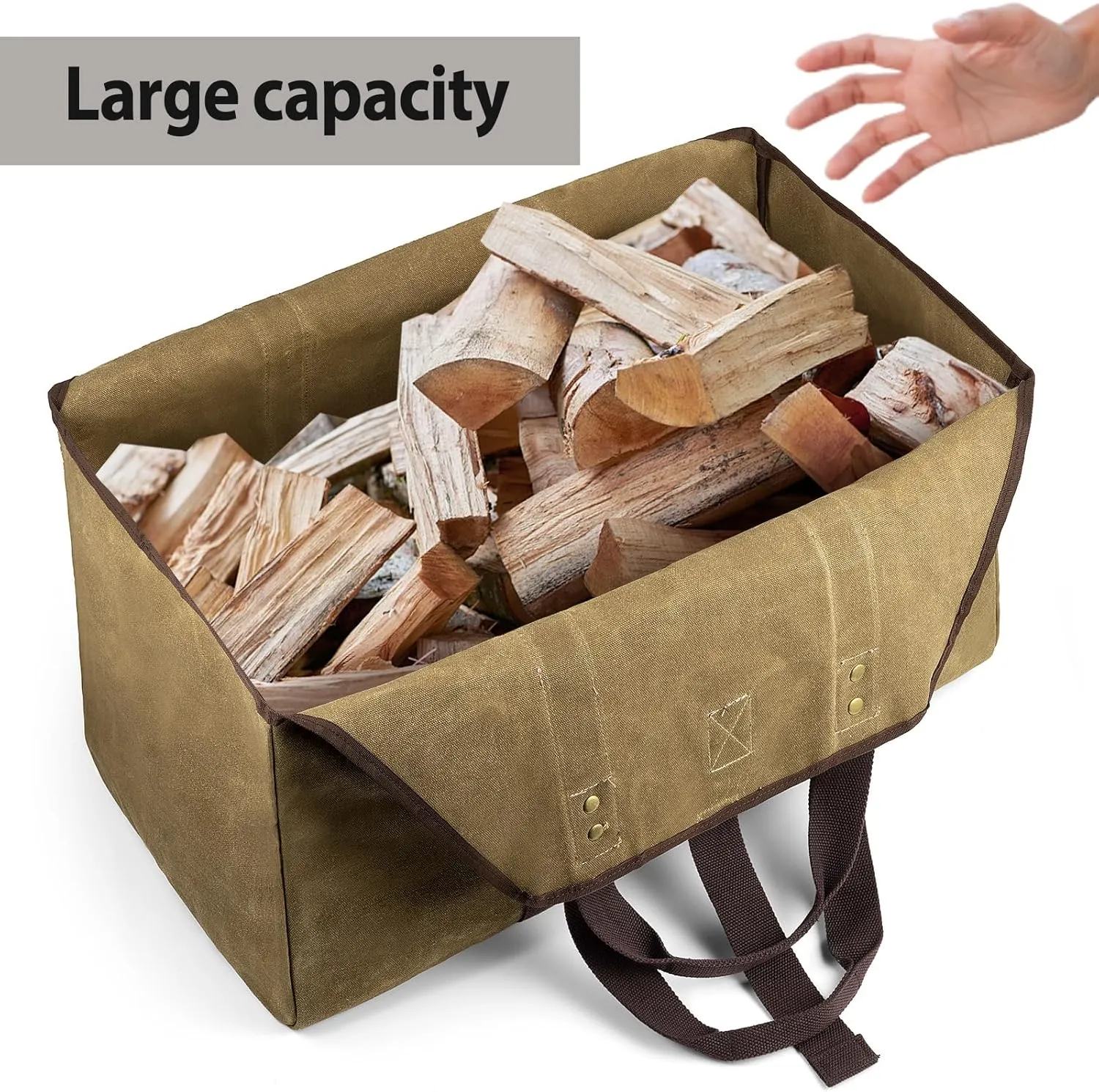 Firewood Carrier Bag Waxed Canvas Waterproof Extra Large Log Carrier Holder Freestanding Tote Bag for Firewood
