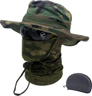 Fishing Hat Boonie Hat Tactical hat Camo Hats Balaclava Headband Glasses Set for Outdoor Sport Unisex