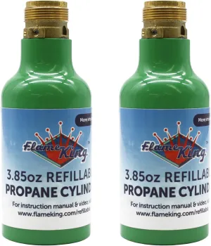 Flame King 1/4-lb Empty Refillable Propane Cylinder Tanks - Reusable & Transportable - Safe and Legal Refill Option - UL1769 Listed Valve, Green, 3.85 oz (2-Pack)