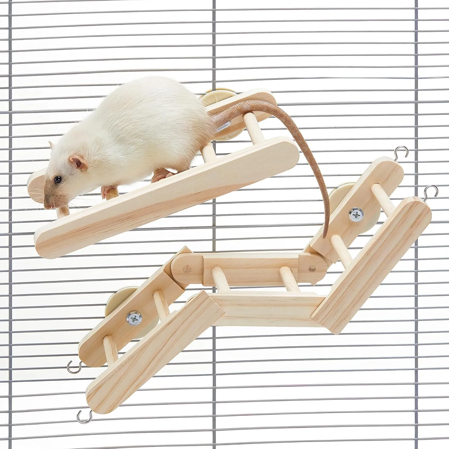 Flexible Wooden Rat Climbing Toys for Cage, Adjustable Pet Rat Cage Accessories Climbing Ladder Stairs Platforms, Rats Enrichment Toy Activities, Hanging Rodent Toys for Pet Rats Playing Chewing