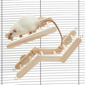 Flexible Wooden Rat Climbing Toys for Cage, Adjustable Pet Rat Cage Accessories Climbing Ladder Stairs Platforms, Rats Enrichment Toy Activities, Hanging Rodent Toys for Pet Rats Playing Chewing