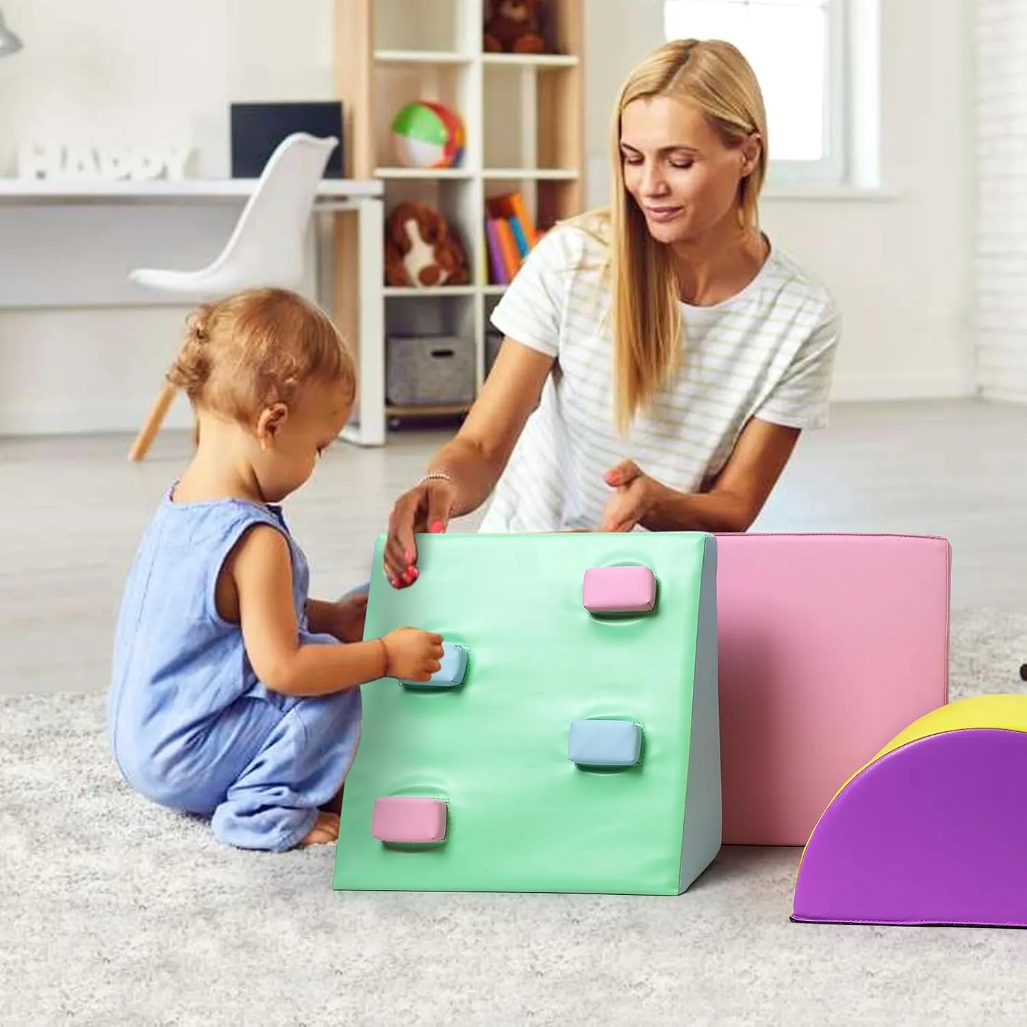 Foam Climbing Blocks for Toddlers, Waterproof Toddler Climbing Toys, Baby Jungle Gym Indoor Lightweight, Easy to Clean Foam Play Gym 5PCS