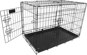 Foldable Double Door Dog Crate with Leak-Proof Track, 30-Inch