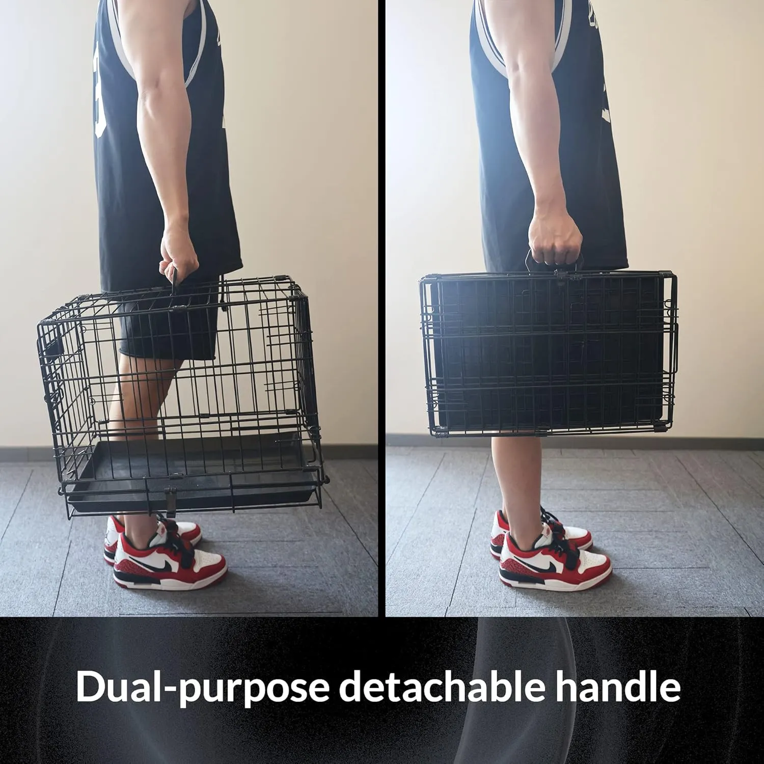Foldable Double Door Dog Crate with Leak-Proof Track, 30-Inch