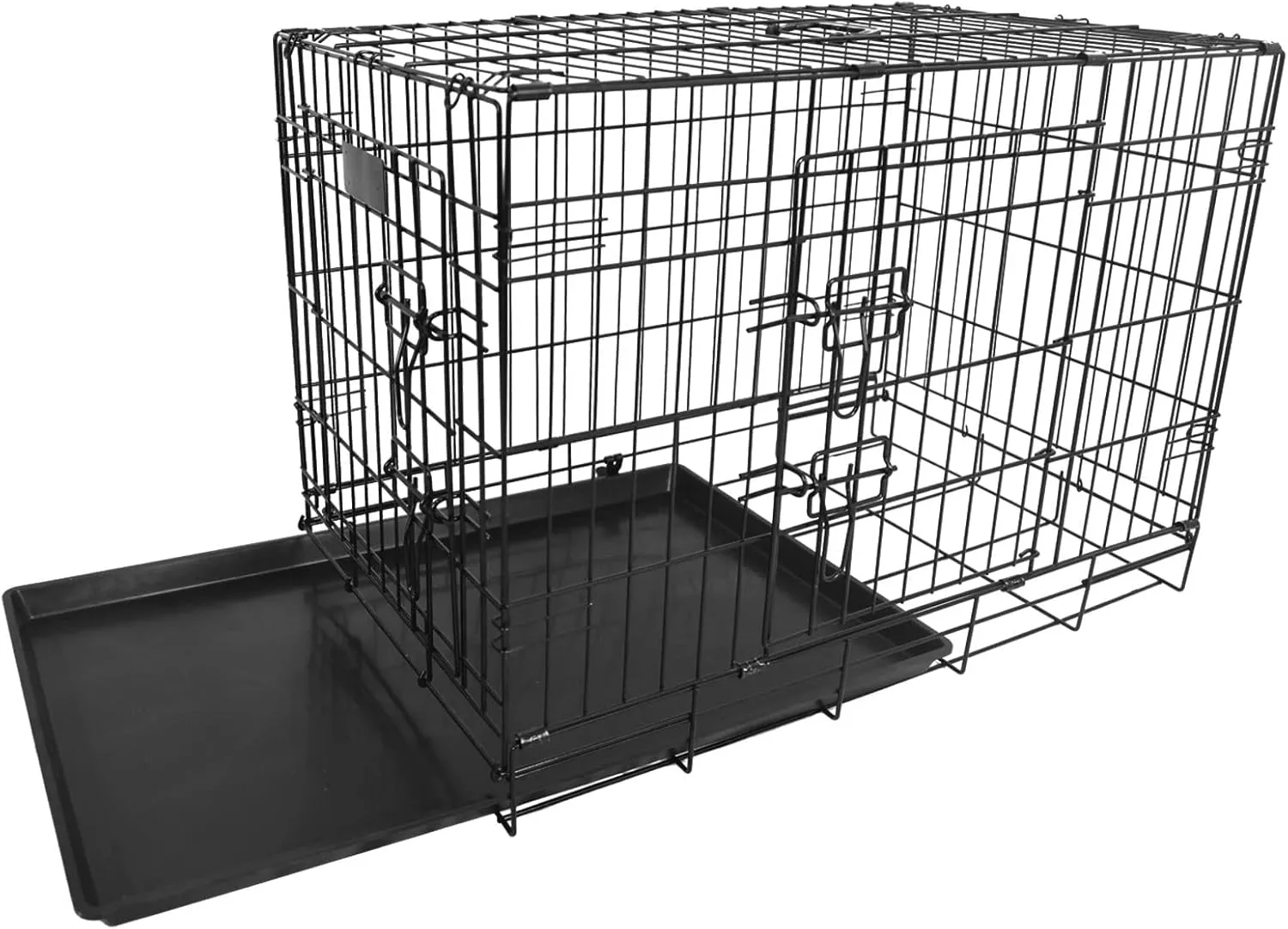 Foldable Double Door Dog Crate with Leak-Proof Track, 30-Inch