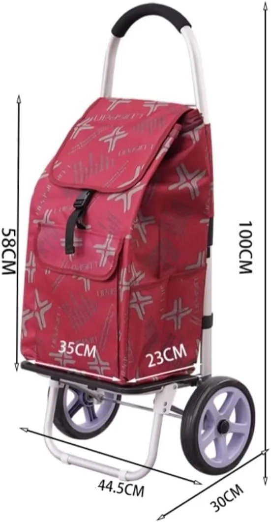 Folding Shopping Cart, Women Buy Food Shopping Cart Storage Bag Large Capacity Portable Cart Shopping Bag Folding Luggage Grocery Utility Carts, 100*45cm, Red