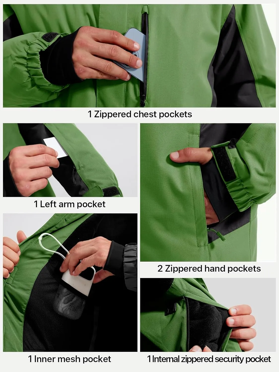 FREE SOLDIER Men's Waterproof Ski Snow Jacket Fleece Lined Warm Winter Rain Jacket with Hood Fully Taped Seams