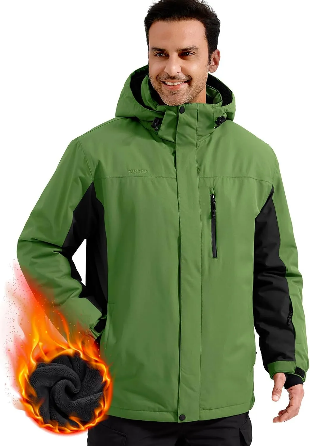 FREE SOLDIER Men's Waterproof Ski Snow Jacket Fleece Lined Warm Winter Rain Jacket with Hood Fully Taped Seams