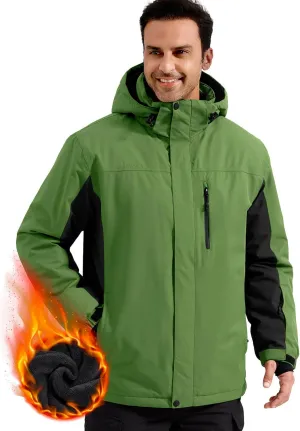 FREE SOLDIER Men's Waterproof Ski Snow Jacket Fleece Lined Warm Winter Rain Jacket with Hood Fully Taped Seams