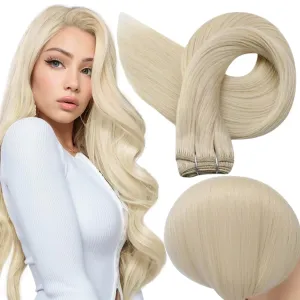 Full Shine Straight Human Hair Weft Hair Extensions 18 Inch Color 60 Platinum Blonde Remy Human Hair Weft Weave Hair Extensions Double Wefted 105 Gram Hair Bundles Blonde
