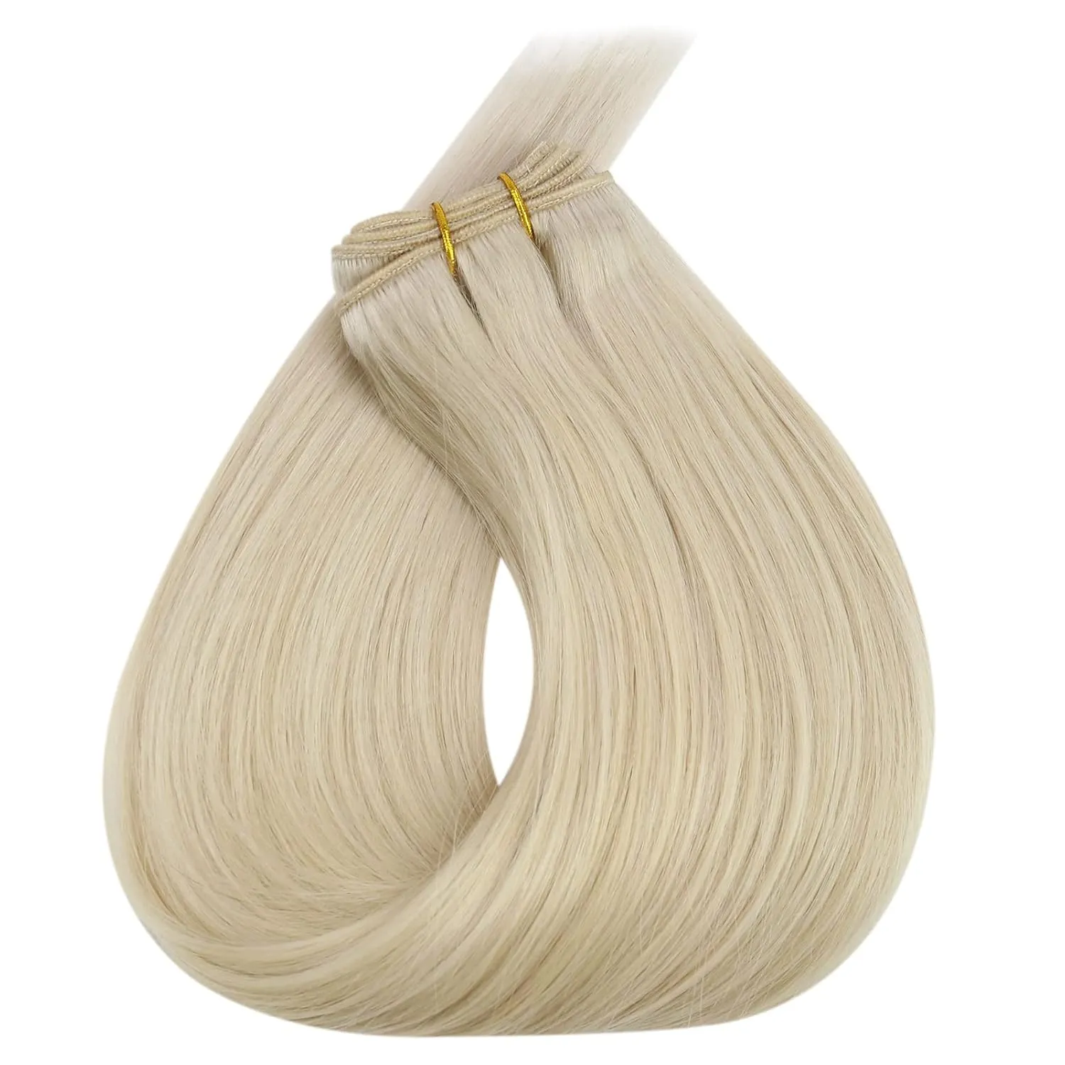 Full Shine Straight Human Hair Weft Hair Extensions 18 Inch Color 60 Platinum Blonde Remy Human Hair Weft Weave Hair Extensions Double Wefted 105 Gram Hair Bundles Blonde