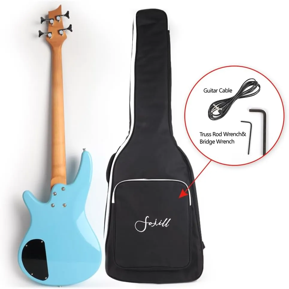 Full Size Standard Electric Bass Guitar Four 4 String Right Hand Handed Solid Basswood Body Roasted Canadian Maple Neck Genuine Rosewood Fretboard Fingerboard with Gig Bag