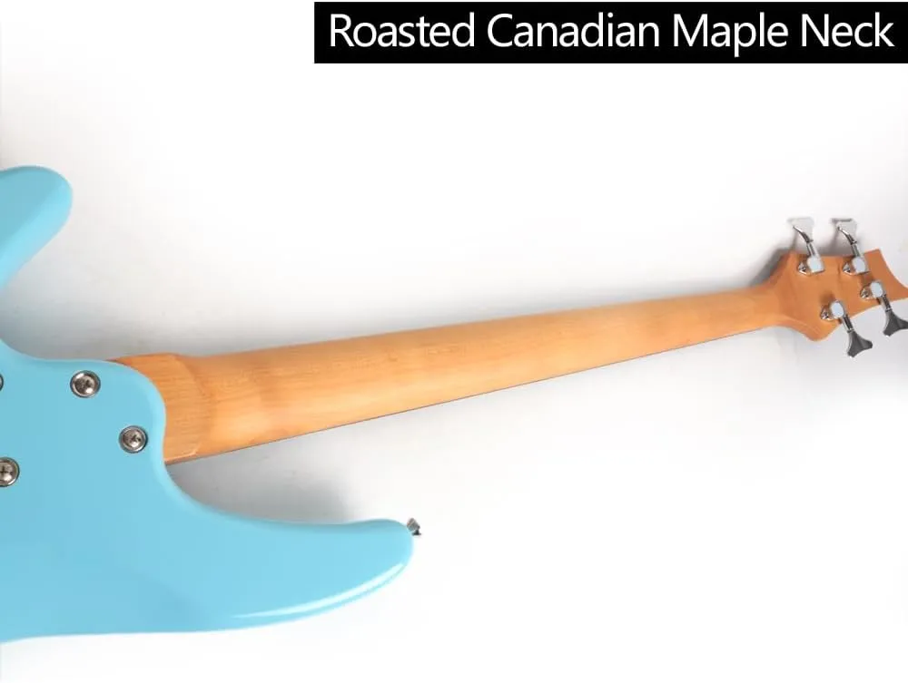 Full Size Standard Electric Bass Guitar Four 4 String Right Hand Handed Solid Basswood Body Roasted Canadian Maple Neck Genuine Rosewood Fretboard Fingerboard with Gig Bag