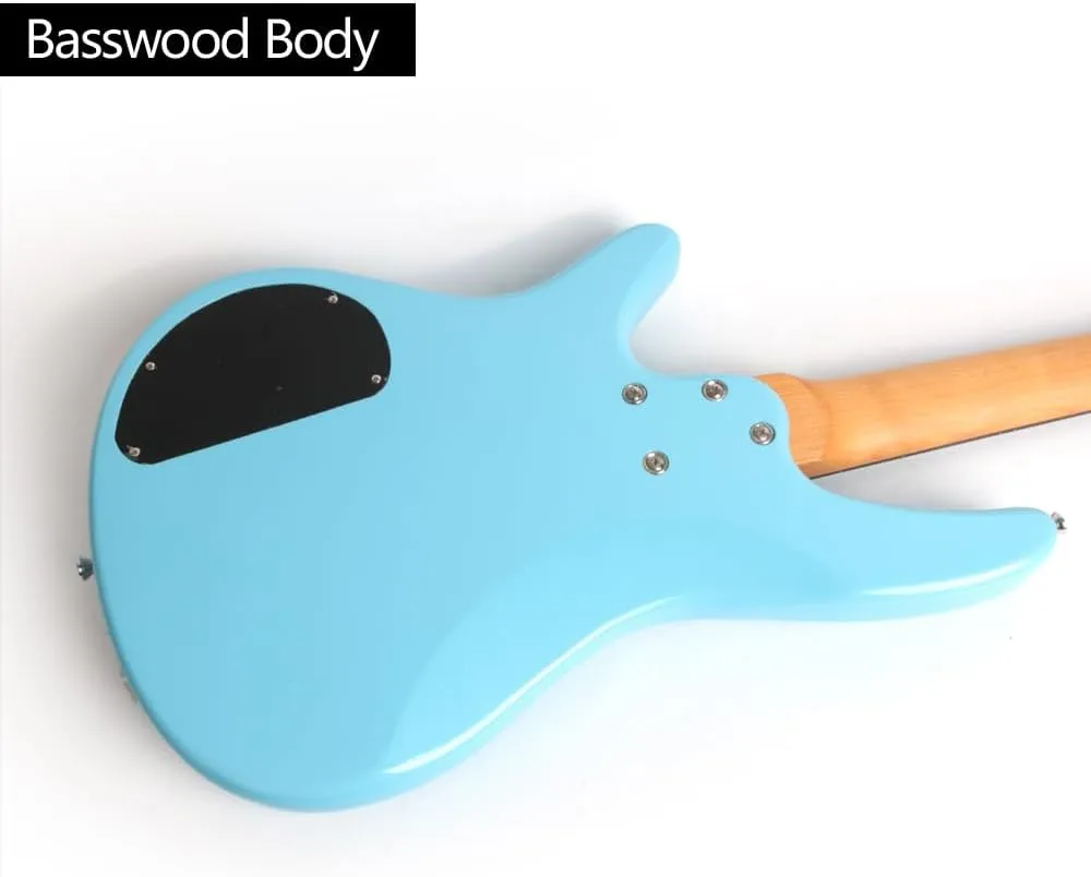 Full Size Standard Electric Bass Guitar Four 4 String Right Hand Handed Solid Basswood Body Roasted Canadian Maple Neck Genuine Rosewood Fretboard Fingerboard with Gig Bag