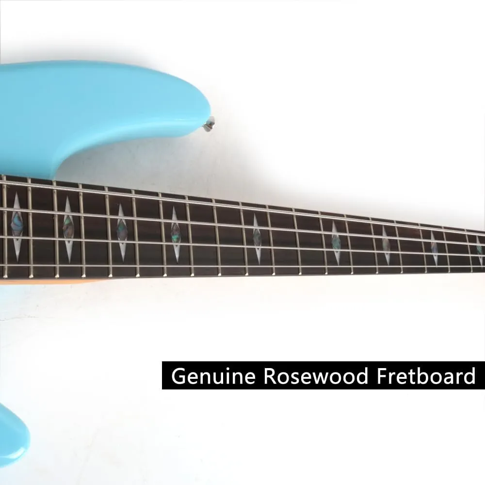 Full Size Standard Electric Bass Guitar Four 4 String Right Hand Handed Solid Basswood Body Roasted Canadian Maple Neck Genuine Rosewood Fretboard Fingerboard with Gig Bag