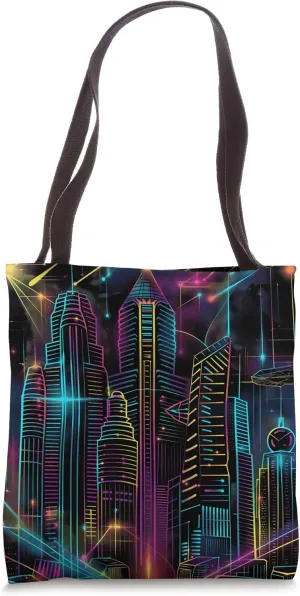 futuristic cityscape skyscraper double as music Synthesizers Tote Bag