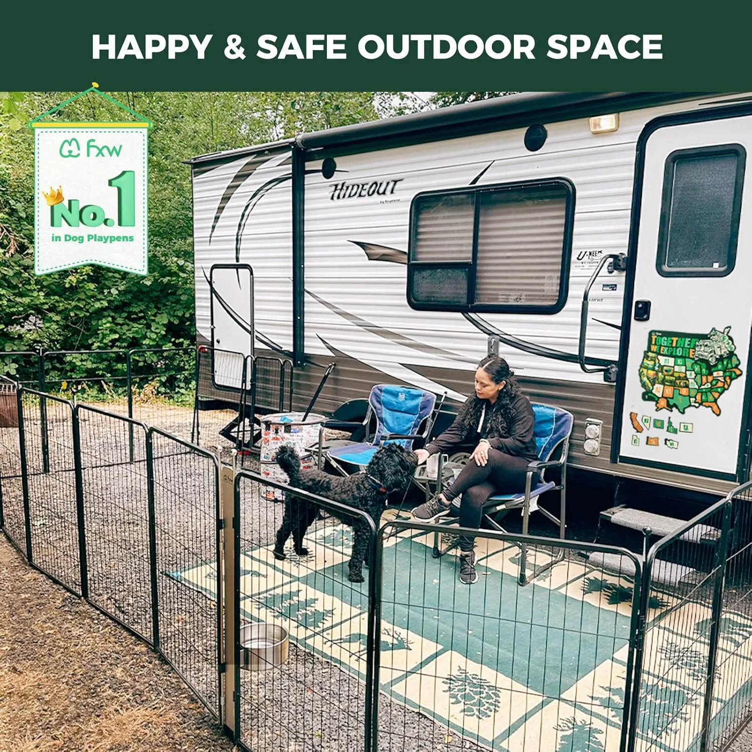 FXW Instant Dog Playpen, Portable Pet Fence for Outdoor, RV Trips, and Camping, 40inch, 16 Panels for Medium and Large Dogs│Patented