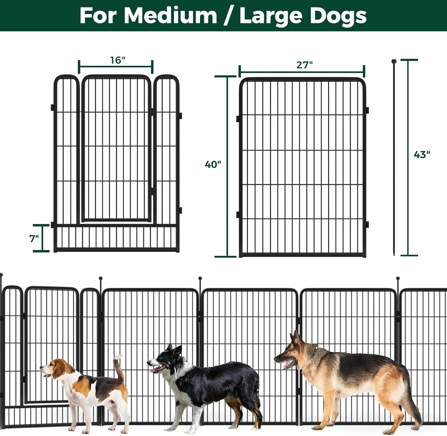 FXW Instant Dog Playpen, Portable Pet Fence for Outdoor, RV Trips, and Camping, 40inch, 16 Panels for Medium and Large Dogs│Patented