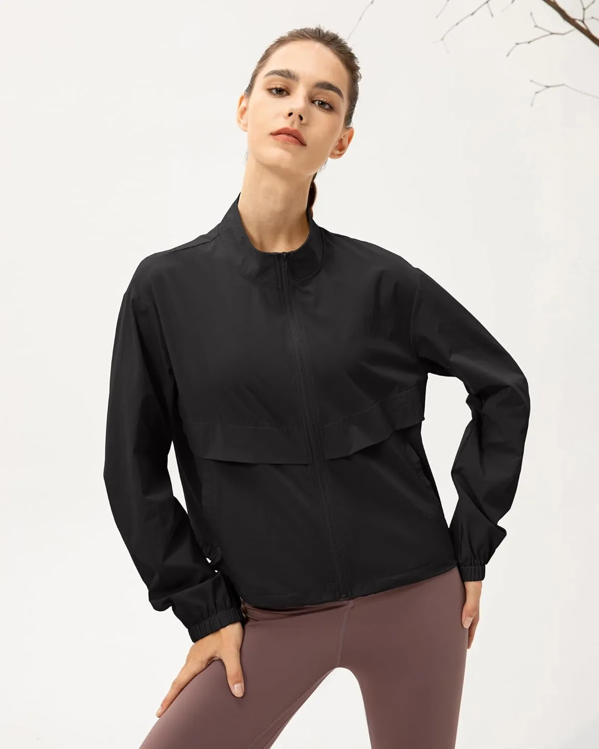 Gacaky Women's Athletic Workout Running Track Full Zip Cropped Jackets UPF 50  Sun Protection Stand Collar Gym Shirts