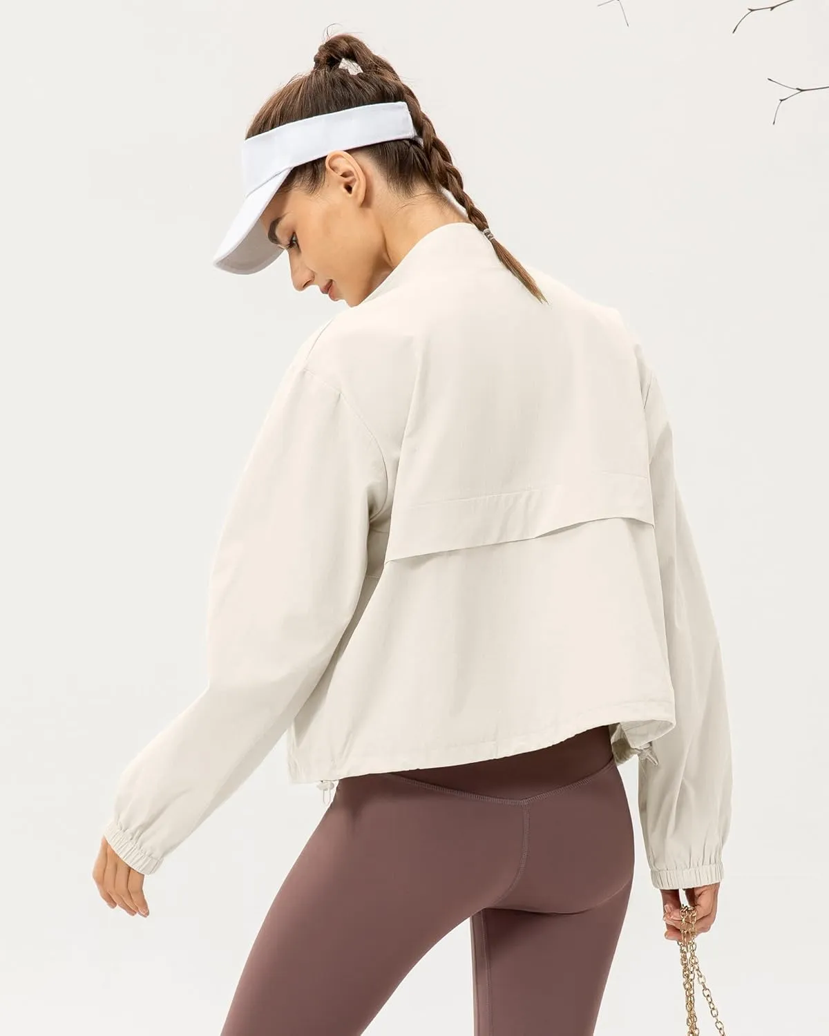 Gacaky Women's Athletic Workout Running Track Full Zip Cropped Jackets UPF 50  Sun Protection Stand Collar Gym Shirts