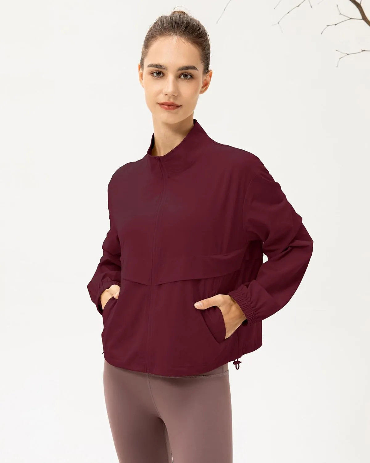 Gacaky Women's Athletic Workout Running Track Full Zip Cropped Jackets UPF 50  Sun Protection Stand Collar Gym Shirts