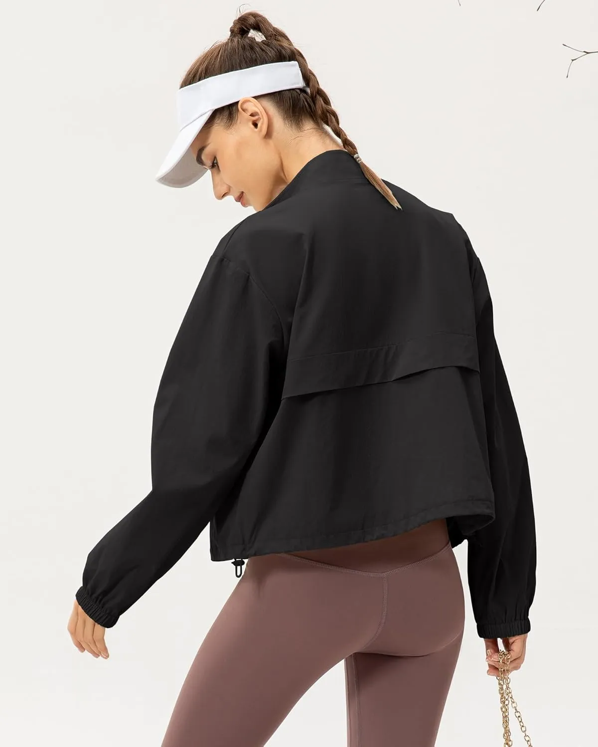 Gacaky Women's Athletic Workout Running Track Full Zip Cropped Jackets UPF 50  Sun Protection Stand Collar Gym Shirts
