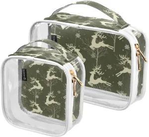 GAIGEO Christmas Reindeer Winter Toiletry Bag Tsa Approved, Car Toiletry Bag, Makeup Bag for Women, 2 Pack