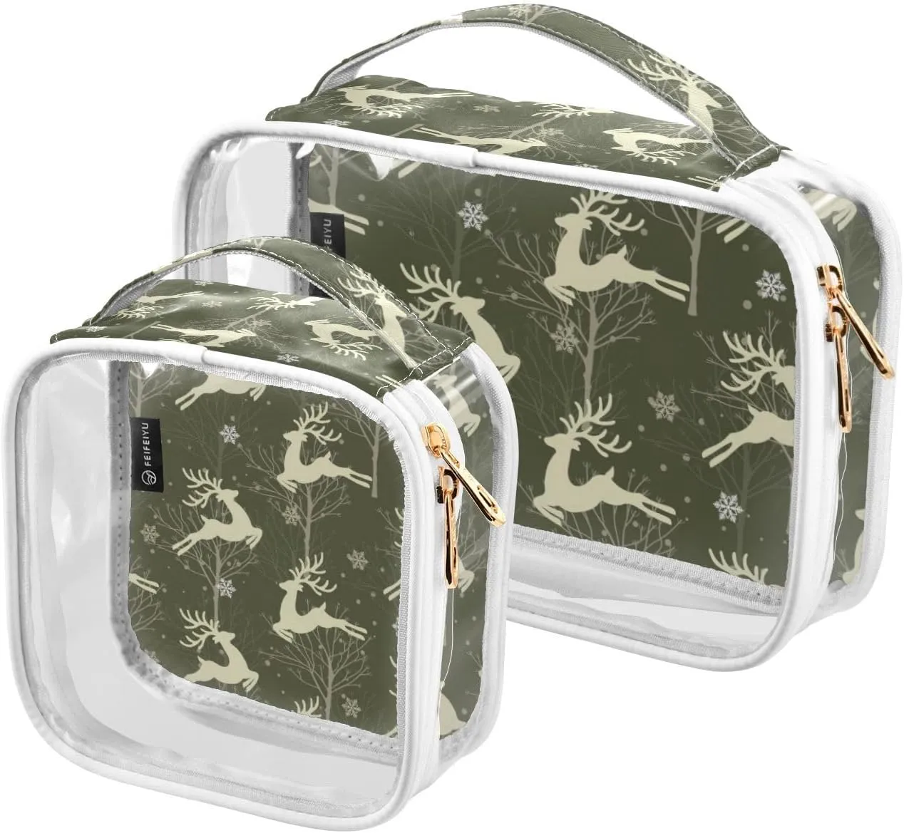 GAIGEO Christmas Reindeer Winter Toiletry Bag Tsa Approved, Car Toiletry Bag, Makeup Bag for Women, 2 Pack