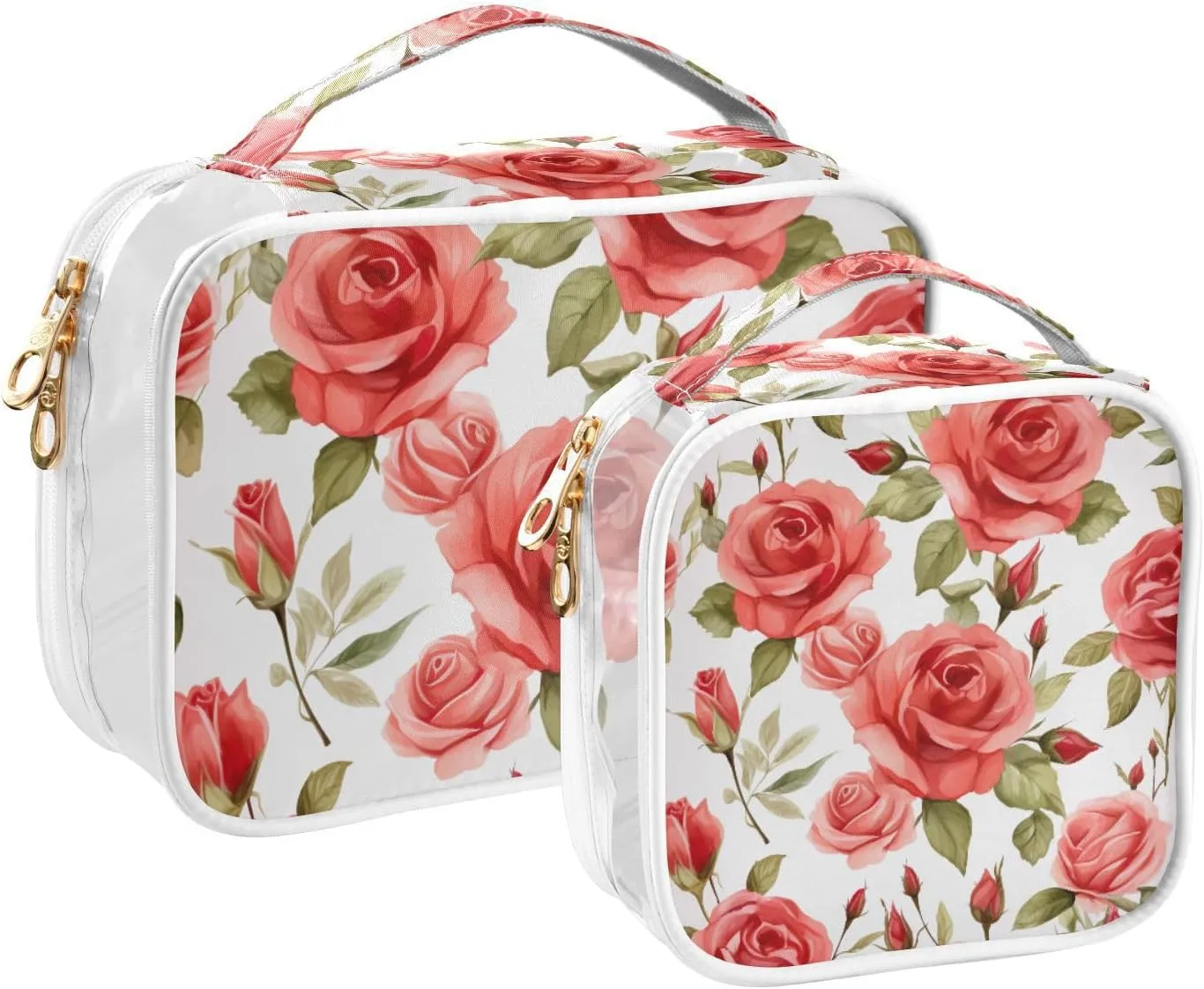GAIGEO Floral Rose Watercolor Clear Makeup Bag Set, Tsa Approved Makeup Bag for Carry On, Cosmetic Travel Accessories, 2 Pack