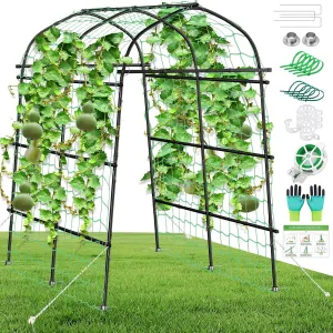 Garden Arch Trellis for Climbing Plants Outdoor, 7ft Extra Tall Metal Walkway Trellis Cucumber Arch Trellis Archway Arbor Tunnel Large Trellis for Climbing Vines Vegetable Grape Garden Raise Bed