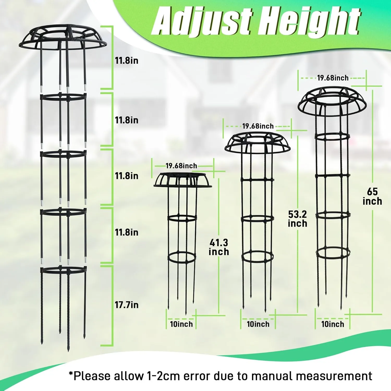 Garden Trellis for Climbing Plants, 2 Pack 53.2 Inch Mushroom Top Trellis for Climbing Plants Outdoor Indoor, Rustproof Metal with Plastic Coated Plant Climbing Support for Flower Fruits Vines