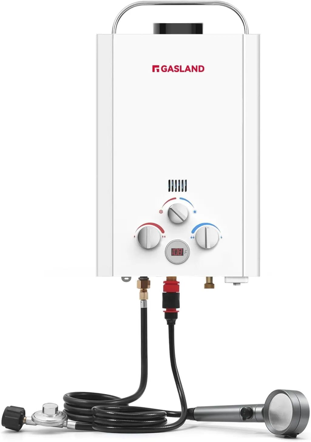 GASLAND BE158 Propane Tankless Water Heater 6L, Outdoor Portable Hot Water Heater, Overheating Protection, Easy to Install, Use for RV Cabin Barn Camping Boat, White
