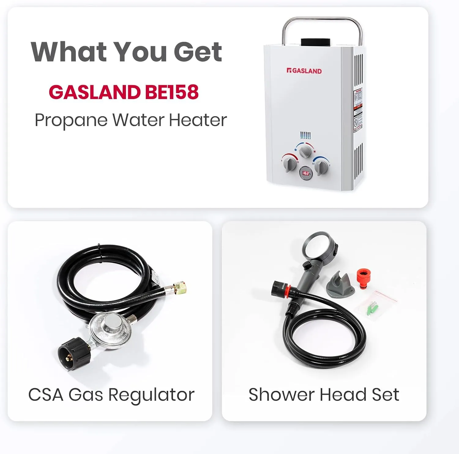 GASLAND BE158 Propane Tankless Water Heater 6L, Outdoor Portable Hot Water Heater, Overheating Protection, Easy to Install, Use for RV Cabin Barn Camping Boat, White