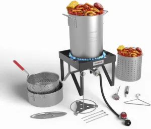 GasOne Seafood Boil Kit, 30QT & 10QT Propane Burner Set for Crawfish, Crab, Shrimp, Lobster, Turkey Frying, with High-Pressure Regulator & Hose – Complete Outdoor Cooker for Boiling & Frying