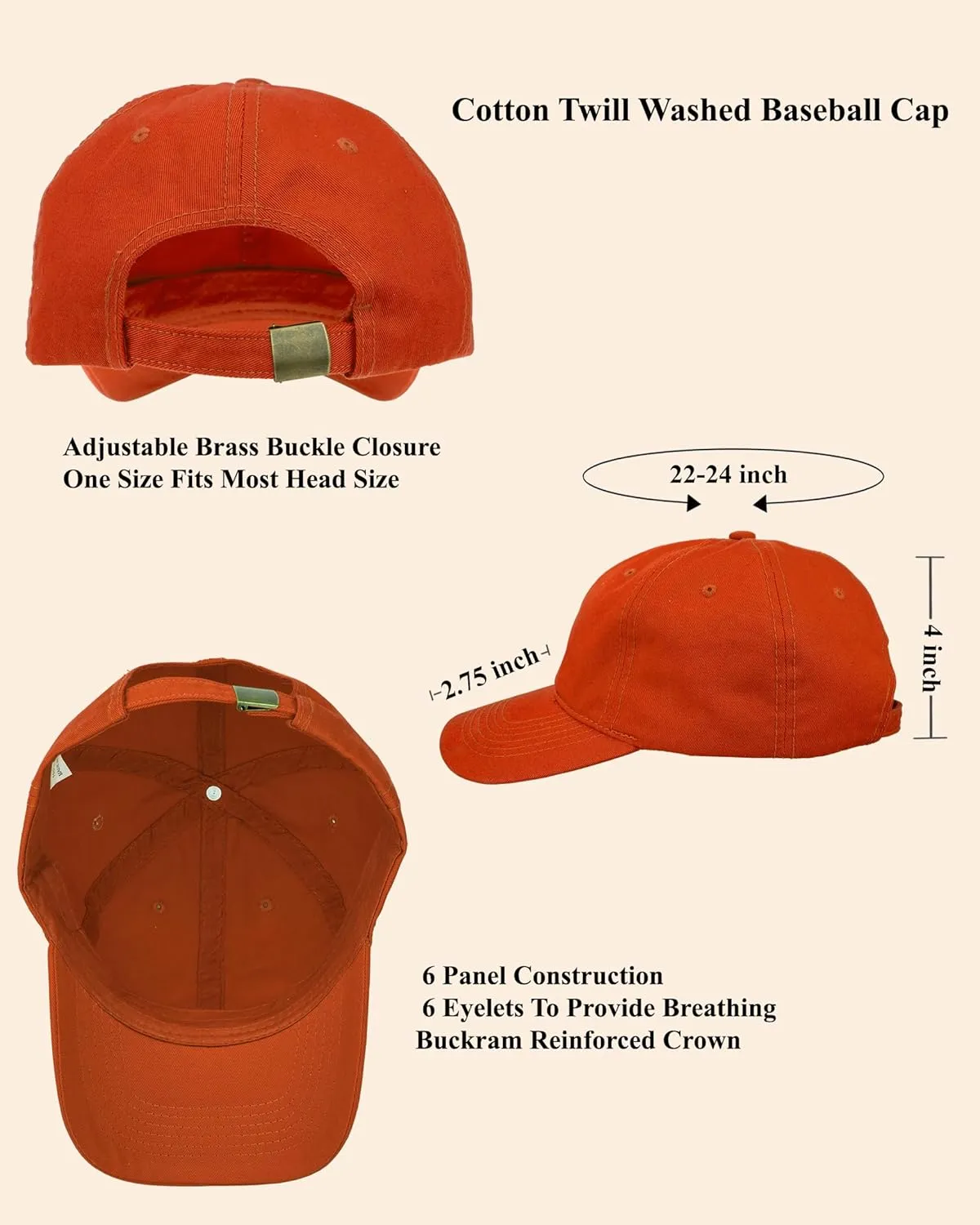 Gelante Cotton Twill Washed Unstructure Baseball Cap - Adjustable Blank Hat for Men Women - Wholesale Bulk Lot of 6 Pack