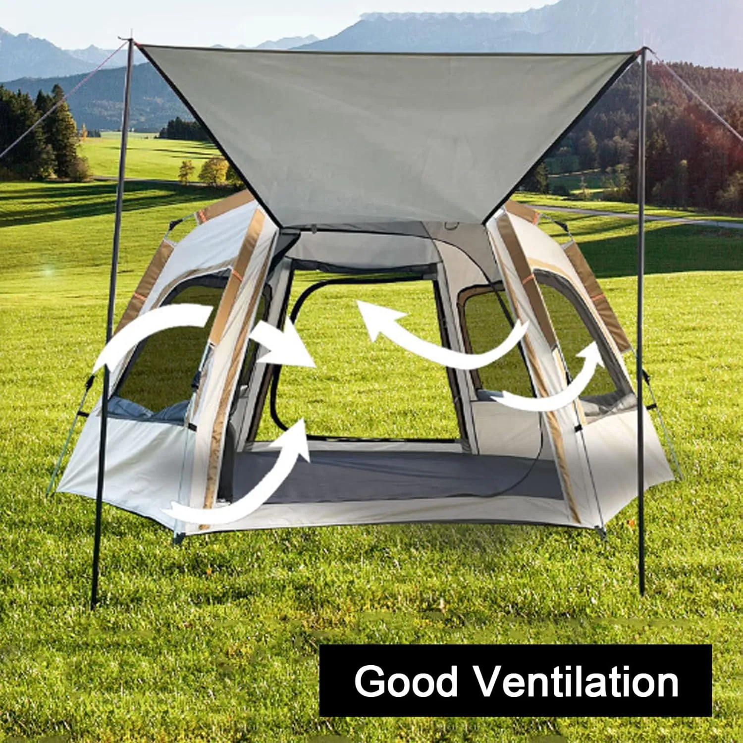 Generic Instant Pop Up Camping Tent, Easy Quick Setup Automatic Hydraulic Dome Family Tents, Waterproof Windproof Portable Cabin Tent Great for Outdoor Beach Backpacking Hiking, White