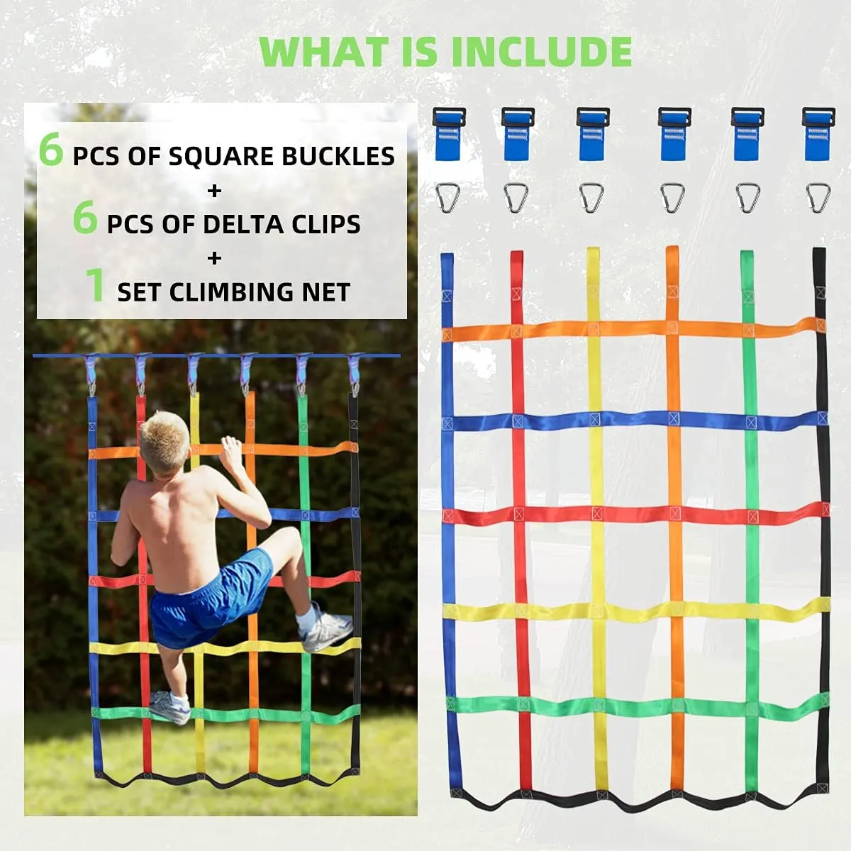 Gentle Booms Sports Climbing Cargo Net for Kids, 3.8X4.4ft Climbing Net with 7.1 X 7.1 inches Small Grid for Ninja Warrior Obstacle Course
