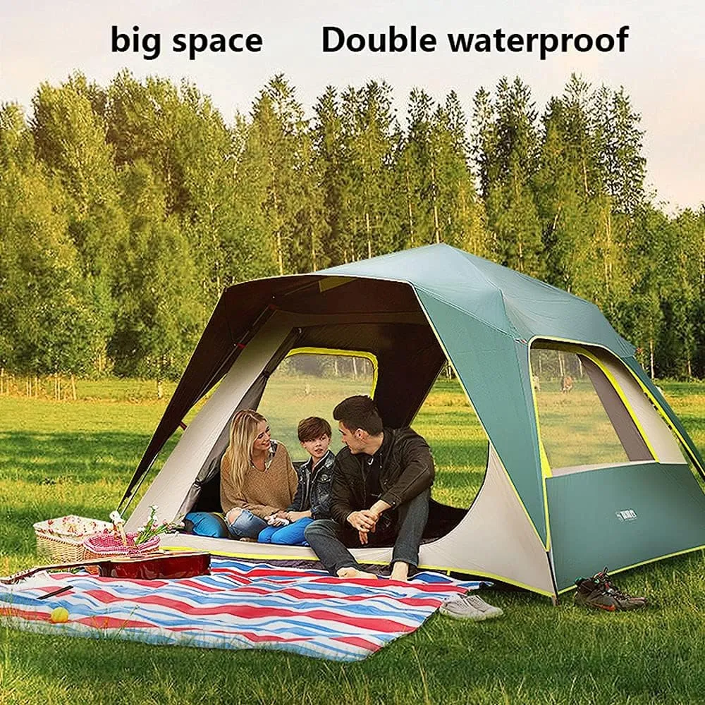 GeRRiT Tents Instant Pop Up Family Camping for 3-4,5-8 Persons, Dome Waterproof Sun Shelter, Backpacking with Removable Rainfly,PU Fabric
