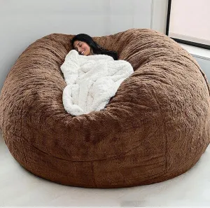 Giant Bean Bag Chair Cover(No Filler),Oversized Round Soft Fluffy PV Velvet Washable Lazy Sofa Bean Bag Bed Cover for Adults, Living Room Bedroom Furniture Outside Cover (Dark brown, 6FT)