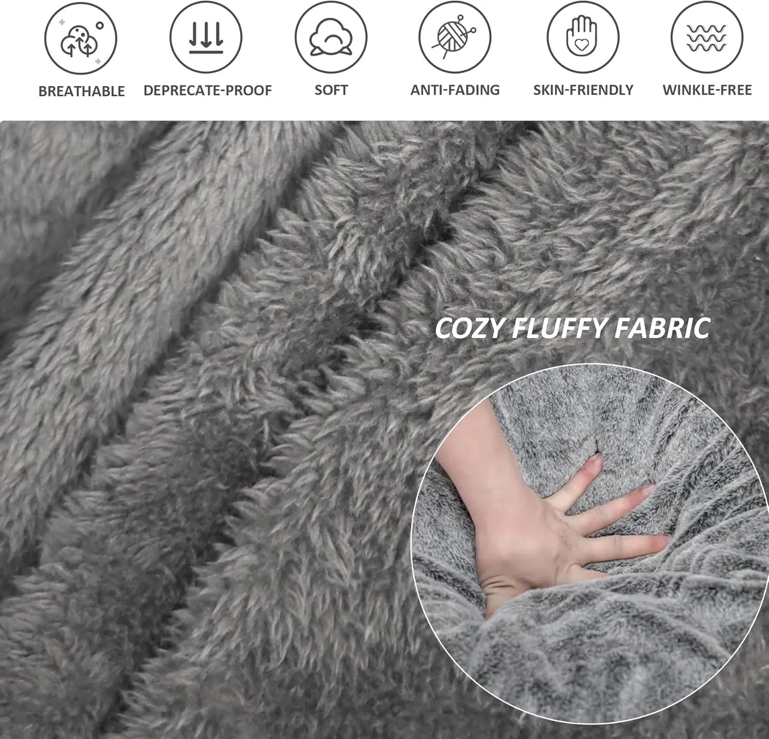 Giant Beanbag Chair Cover for Adults and Kids Comfy Fluffy Cover for Lazy Sofa Floor Chair Stuffed Animal Storage, Grey, 7FT