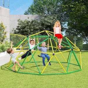 GLACER 10 FT Climbing Dome with Swing, Steel Outdoor Geometric Playground Dome Climber, Supporting 800 lbs for Kids Ages 3-10, Easy Assembly, Jungle Gym for Indoor, Backyard (Yellow   Green)