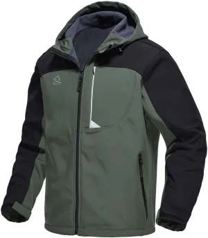 Gopune Men's Lightweight Soft Shell Jacket Fleece Lined Waterproof Hooded Hiking Winter Jacket