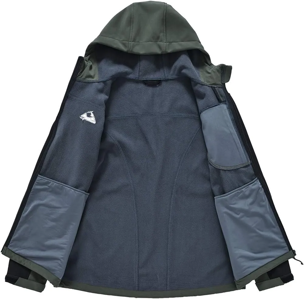Gopune Men's Lightweight Soft Shell Jacket Fleece Lined Waterproof Hooded Hiking Winter Jacket