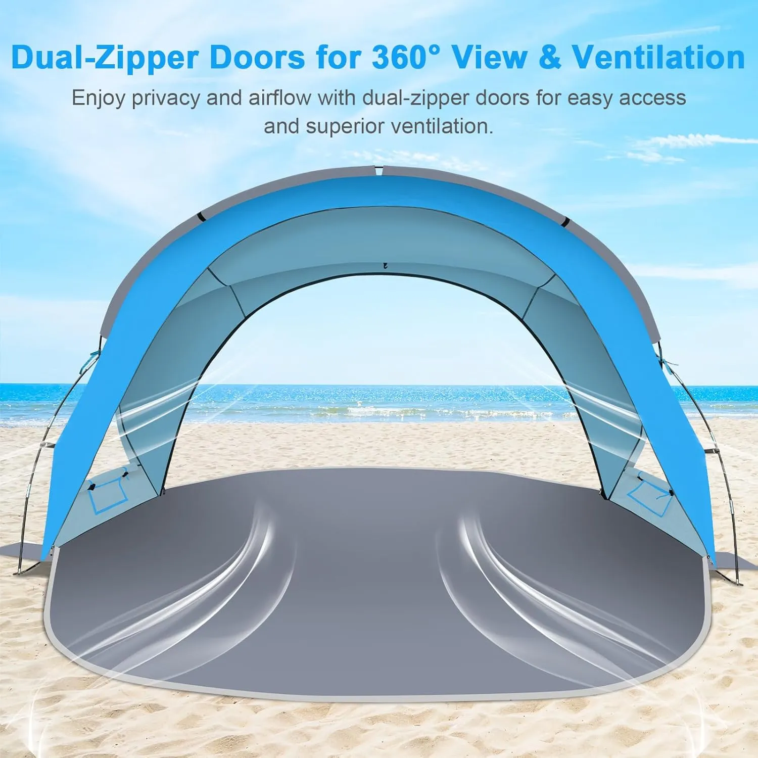 Gorich Beach Tent Sun Shelter with UPF50  UV Protection for 3-6 Person, Lightweight & Portable Beach Shade Canopy with 2 Zippered Doors, Easy Setup Family Beach Umbrella