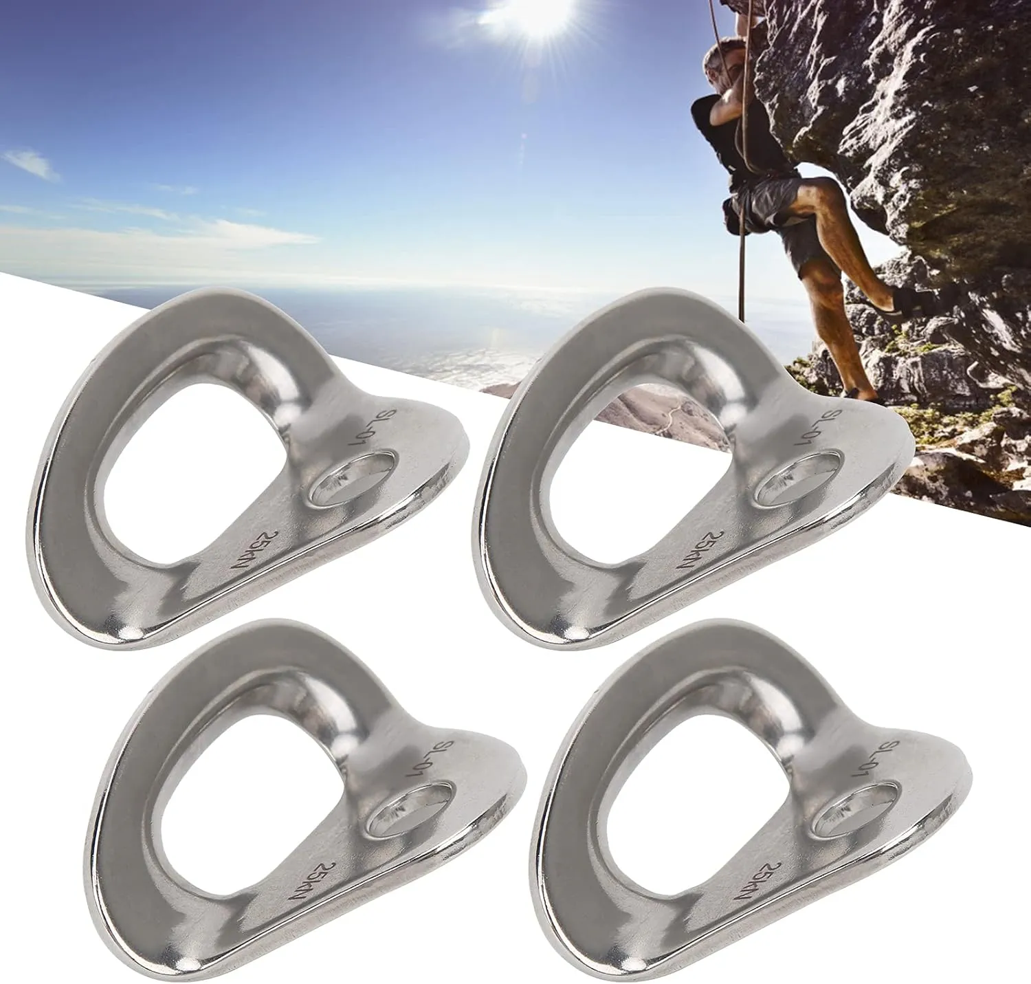 GOTOTOP 4 Pcs Climbing Hanger Rock Climbing Anchor Stainless Steel 25KN Bearing Capacity with Vibrated Polish for Rappelling Rescue Engineering