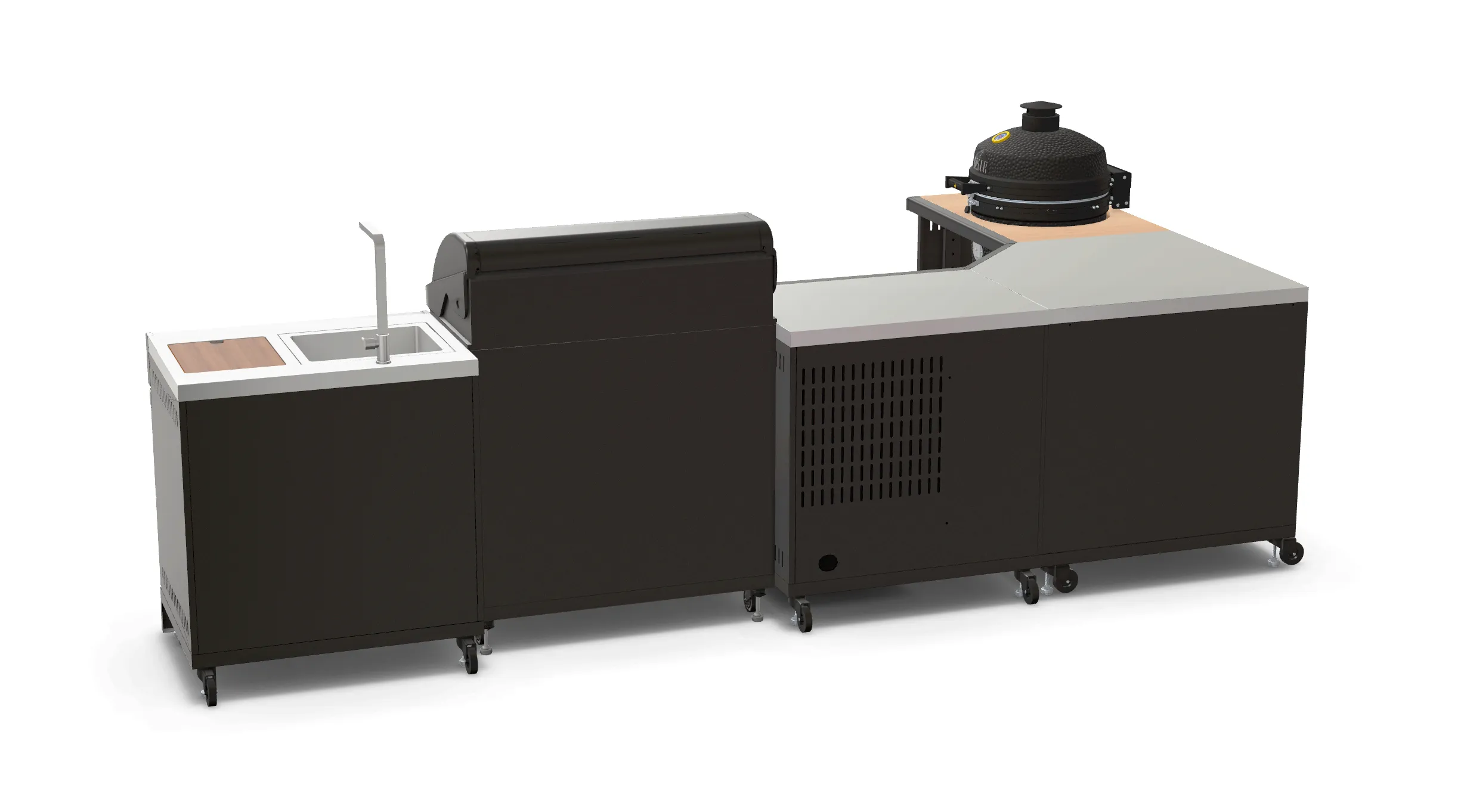 GRLLR Outdoor Kitchen L Shape, Sink, 5 Burner, Stove Fridge and kamado