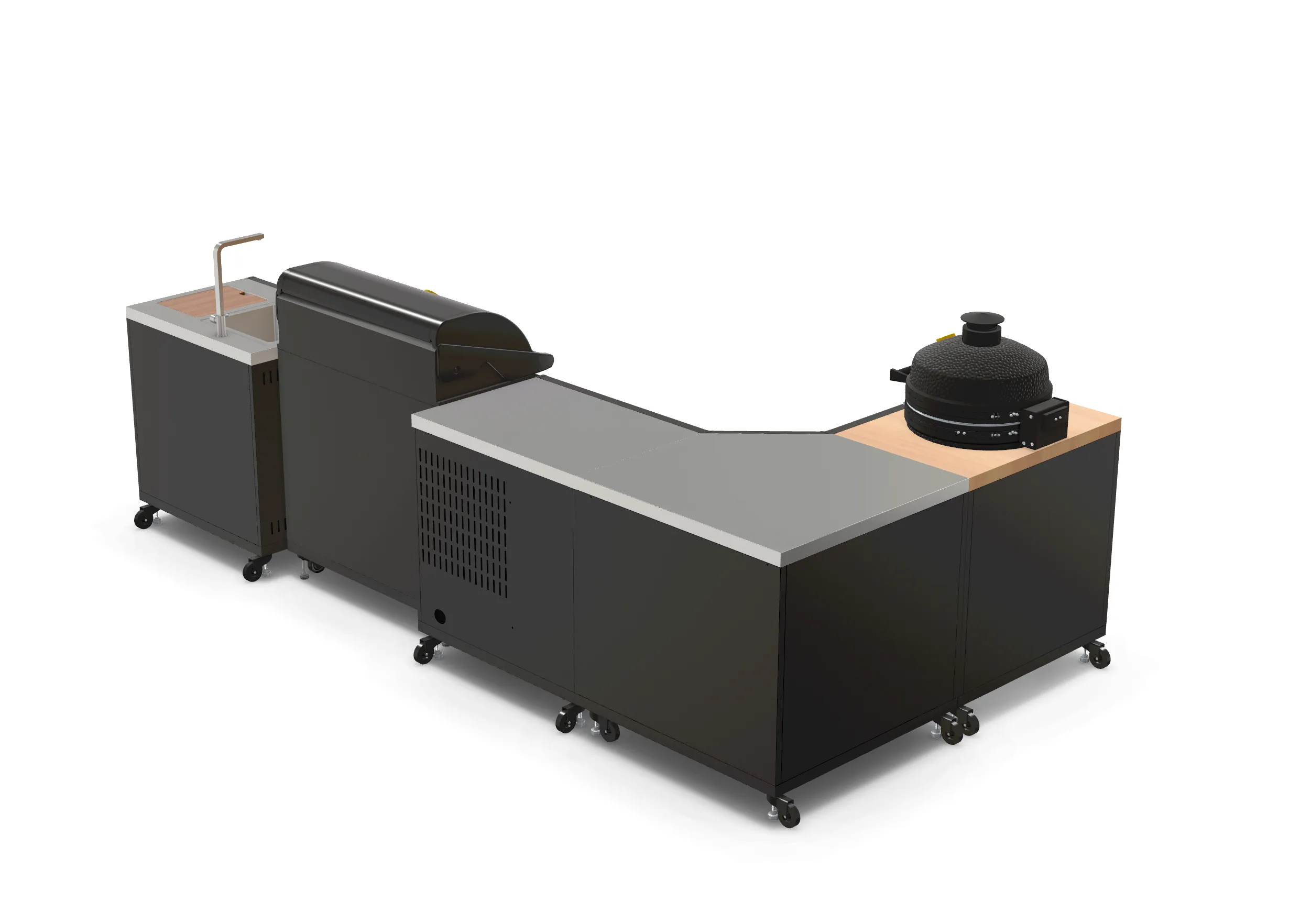 GRLLR Outdoor Kitchen L Shape, Sink, 5 Burner, Stove Fridge and kamado