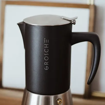 Grosche Milano Stovetop Espresso Coffee Maker Black Stainless Steel 6/10 Cup