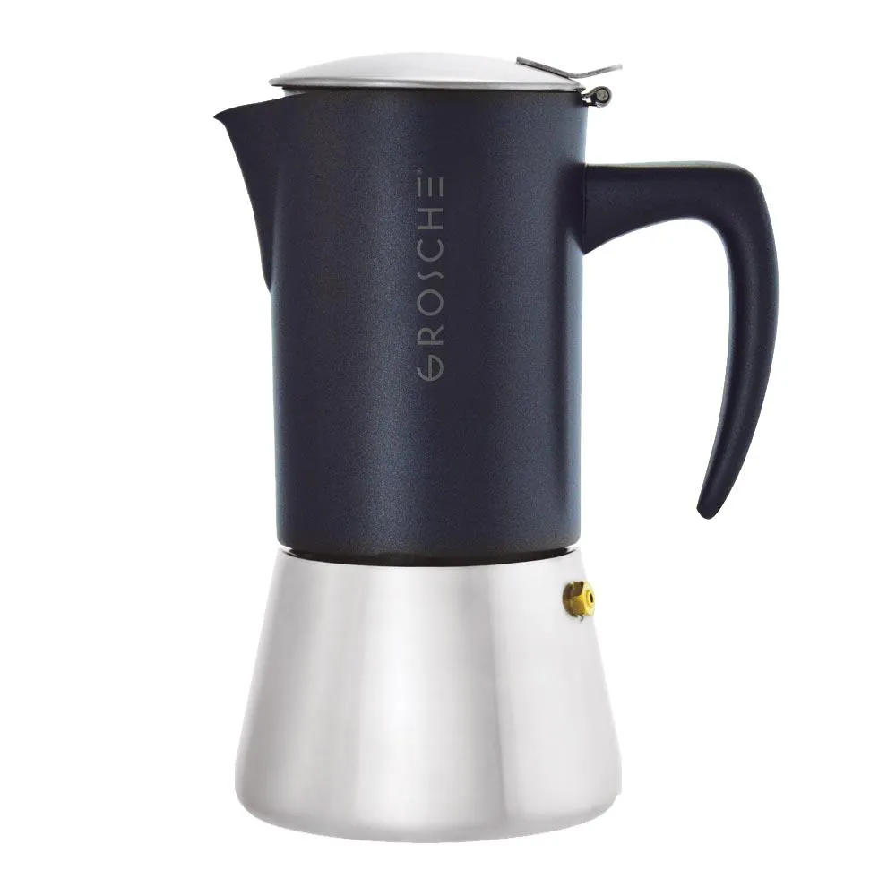 Grosche Milano Stovetop Espresso Coffee Maker Black Stainless Steel 6/10 Cup